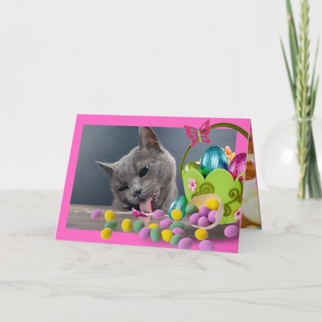 Cartão De Agradecimento Placa de Páscoa Personalizada de Gato Engraçado (Frente)