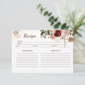 Cartão De Agradecimento Placa de Receita do Chá de panela Floral Burgundy