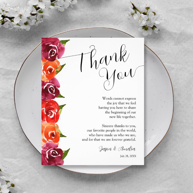 Cartão De Agradecimento Placa de Recepção de casamento Floral Vibrante (Vibrant Floral Wedding Reception Plate Thank You Cards)