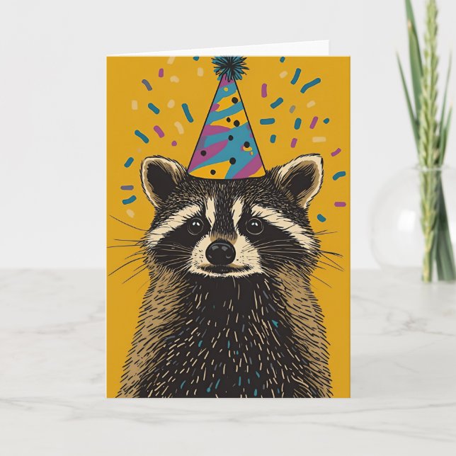 Cartão De Agradecimento Placa de saudação de Festa de aniversário Raccoon (Frente)