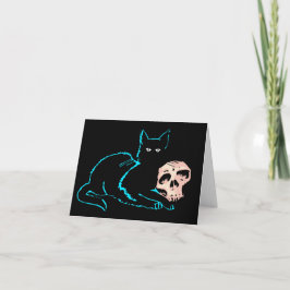 Cartão De Agradecimento Placa de Vazio de Halloween de Gato Negro e Caveir