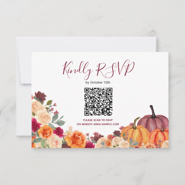 Cartão De Agradecimento Placa Online Rsvp Floral De Pumpkin Laranja Queima (Frente)