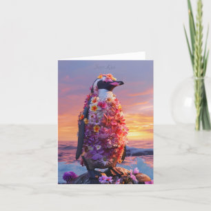 Cartão De Agradecimento Placa Pinguim Flor