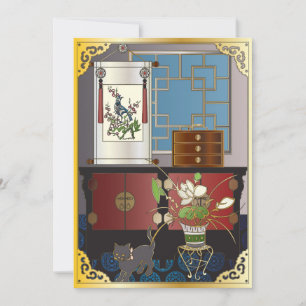 Cartão De Agradecimento Placa Plana do Gabinete Vermelho Mah Jongg