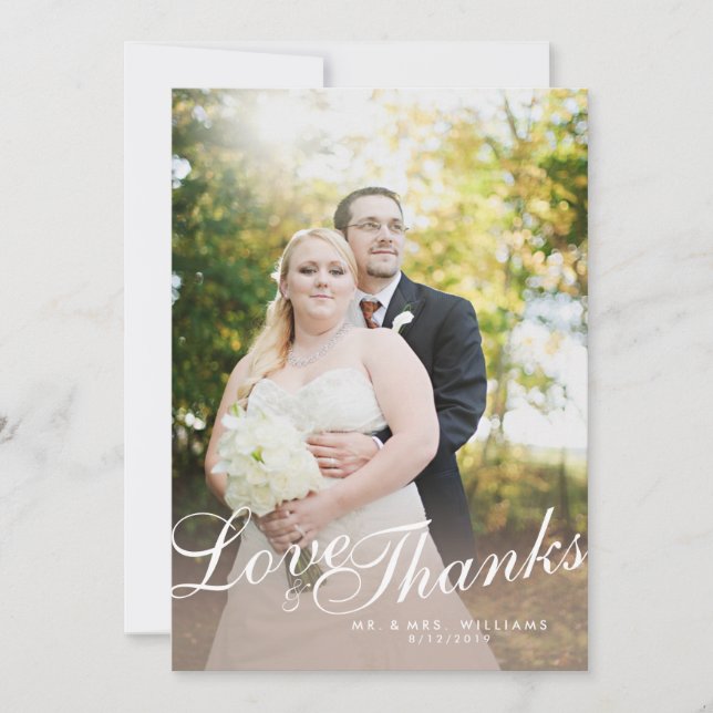 Cartão De Agradecimento Placa plana para Obrigados de amor com script mode (Frente)