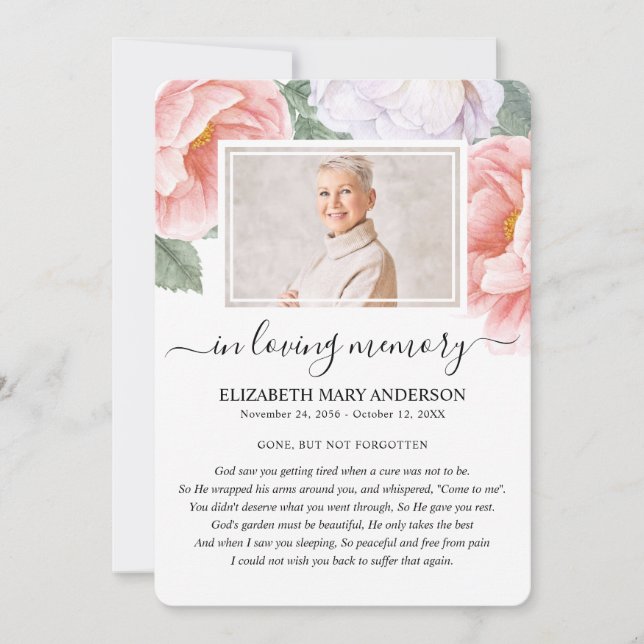 Cartão De Agradecimento Placa Poema de Simpatia Funeral de Cores Aquáticas (Frente)