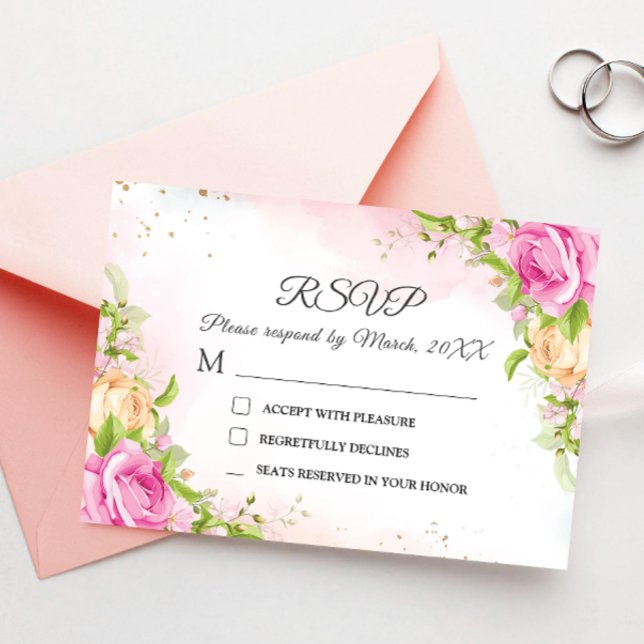 Cartão De Agradecimento Placa RSVP de Casamento Chic Floral Moderna Elegan (Criador carregado)