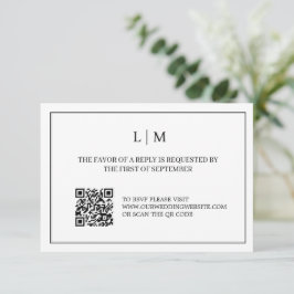 Cartão De Agradecimento Placa RSVP de Casamento de Código QR Branco Monogr