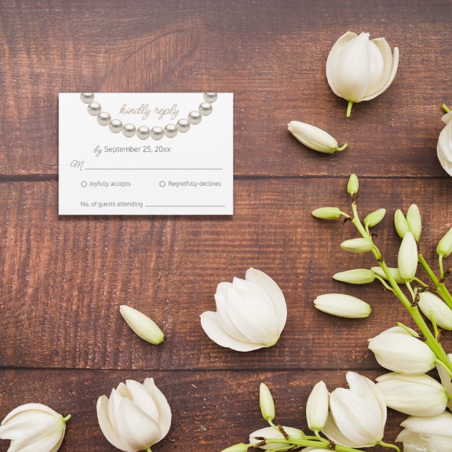 Cartão De Agradecimento Placa RSVP de Casamento de Colar de Pearl Silver (Criador carregado)