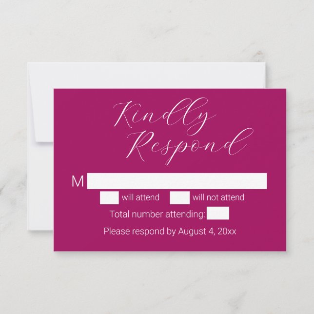 Cartão De Agradecimento Placa RSVP de Casamento de Script Magenta Minimali (Frente)