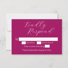 Cartão De Agradecimento Placa RSVP de Casamento de Script Magenta Minimali