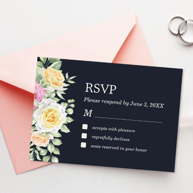 Cartão De Agradecimento Placa RSVP de Casamento Floral Escuro Moderno Eleg (Criador carregado)