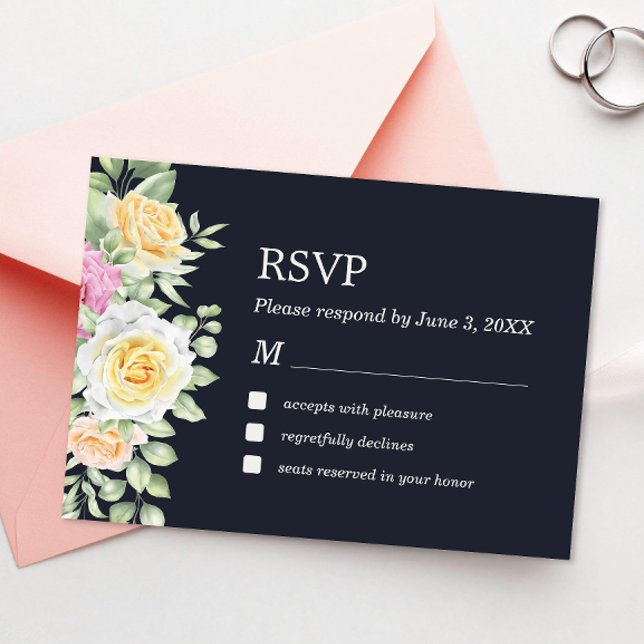 Cartão De Agradecimento Placa RSVP de Casamento Floral Escuro Moderno Eleg (Criador carregado)