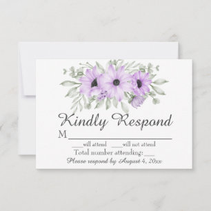 Cartão De Agradecimento Placa RSVP de Casamento Floral Roxo Elegante Simpl