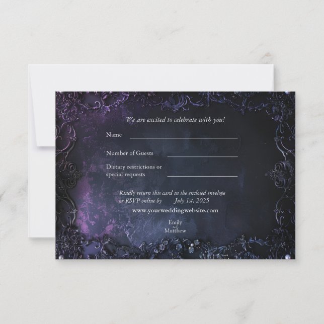 Cartão De Agradecimento Placa RSVP de Casamento Gothic Elegance Dark Midni (Frente)