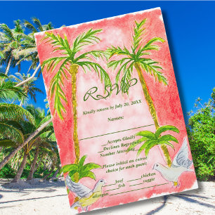 Cartão De Agradecimento Placa RSVP de Coral Tropical de Pintura Watercolor