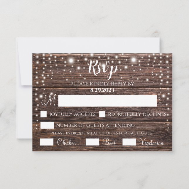 Cartão De Agradecimento Placa RSVP Light de String Rustic - Personalizável (Frente)