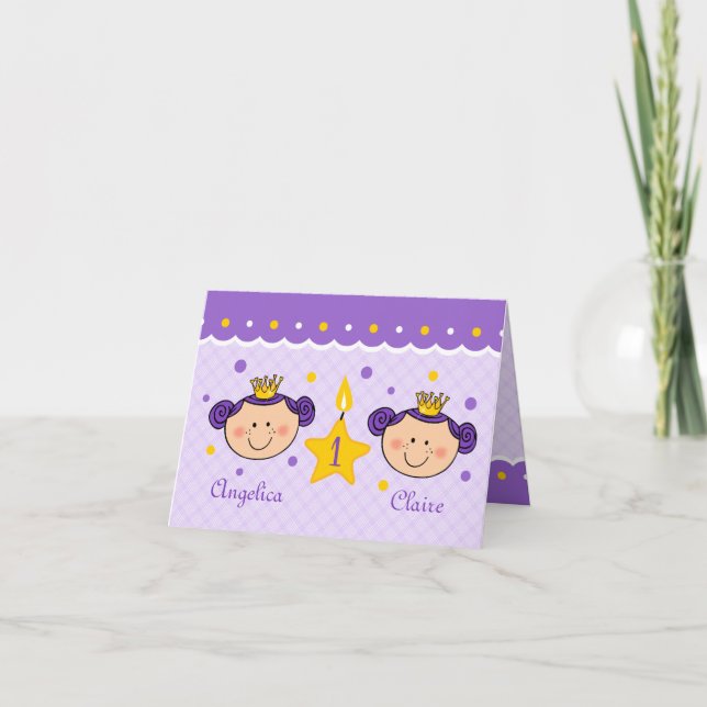 Cartão De Agradecimento Placa Twincess do primeiro aniversario (Frente)