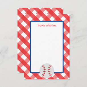 Cartão De Agradecimento Placas de Nota Personalizadas Gingham Baseball