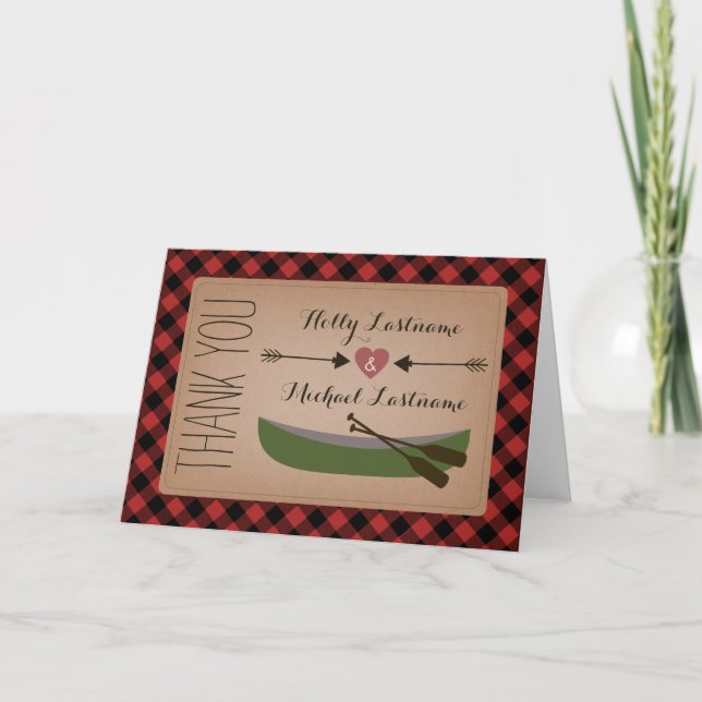 Cartão de agradecimento Plaid Canoe + Heart With A (Frente)