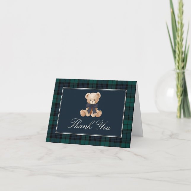Cartão De Agradecimento Plaid Teddy Bear Baby Shower Thank You Card (Frente)