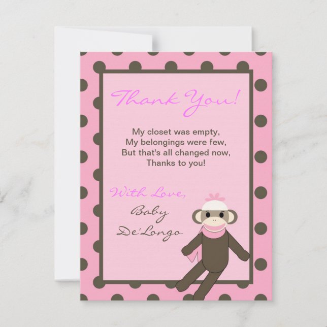 Cartão de agradecimento plano 4x5 macaco de meia r (Frente)
