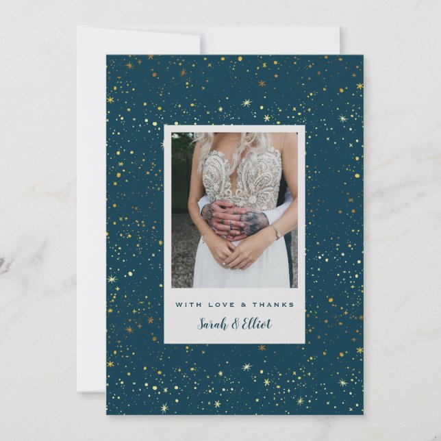 Cartão de agradecimento plano azul marinho com est (Frente)