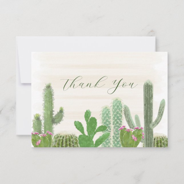 Cartão De Agradecimento Plantas de Cactus da Festa de Aquarela Obrigado (Frente)