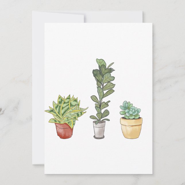 Cartão De Agradecimento Plantas interiores pintadas à mão (Frente)