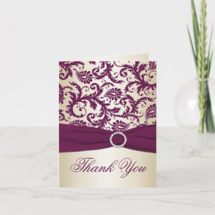 Cartão De Agradecimento Plum and Champagne Damask Thank You Card