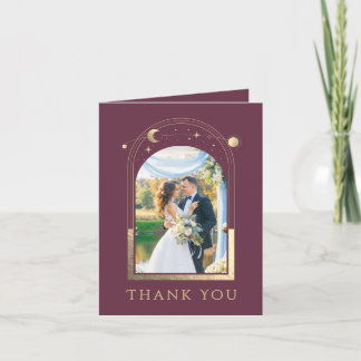 Cartão De Agradecimento Plum Gold Celestial Photo Wedding