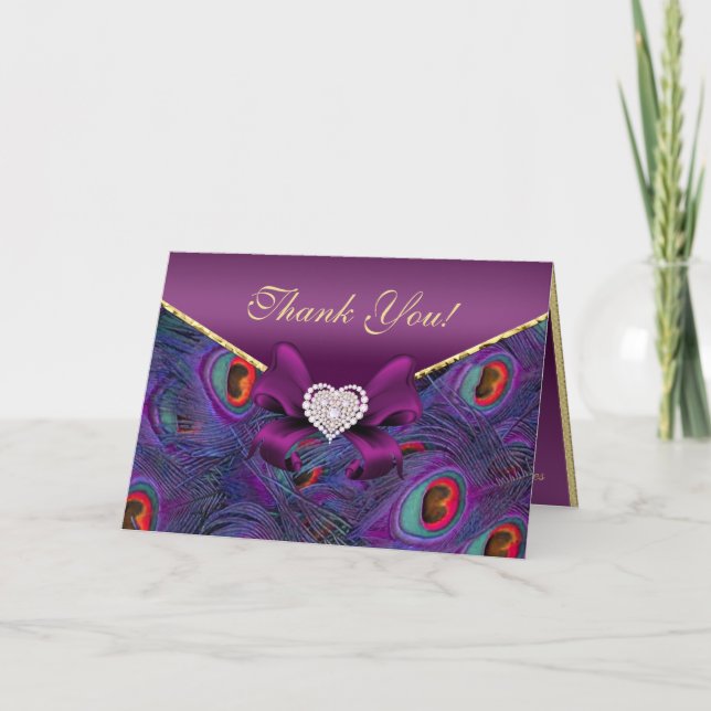 Cartão De Agradecimento Plum Purple Peacock Thank You Card (Frente)