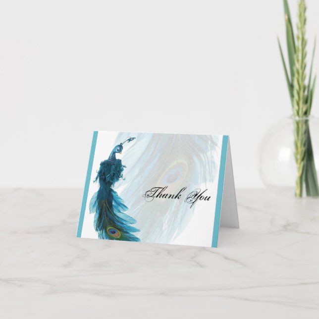 Cartão De Agradecimento Pluma de Pavão Azul Teal Obrigado (Frente)
