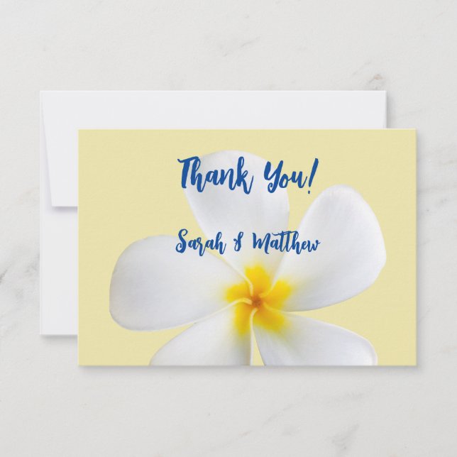 Cartão De Agradecimento Plumeria Branca em Amarelo, Tropical, Floral (Frente)