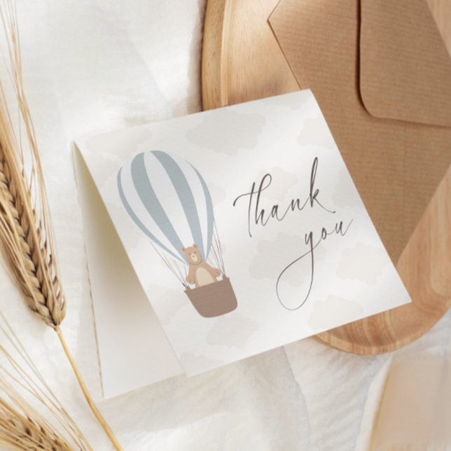 Cartão De Agradecimento Podemos Esperar. | Baby Boy Blue Balloon Chá (Criador carregado)