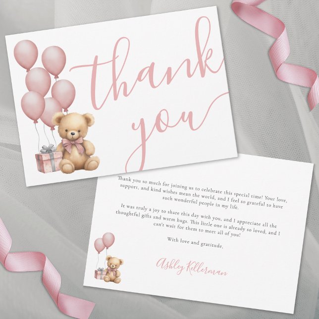 Cartão De Agradecimento Podemos Esperar Chá de fraldas Rosa (We Can Bearly Wait Pink Girl Baby Shower Thank You Card)