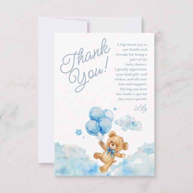 Cartão De Agradecimento Podemos Esperar O Chá de fraldas Do Urso Azul (Frente)