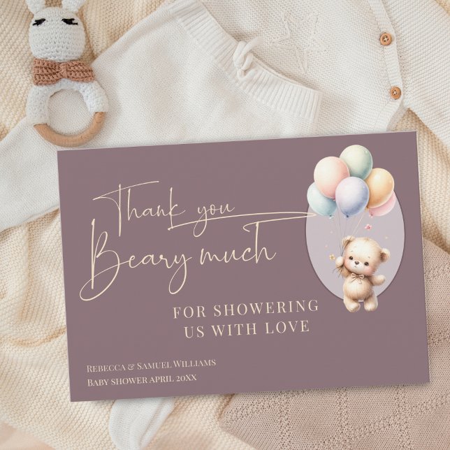 Cartão De Agradecimento Podemos esperar um chá de fraldas de balão de urso (Criador carregado)
