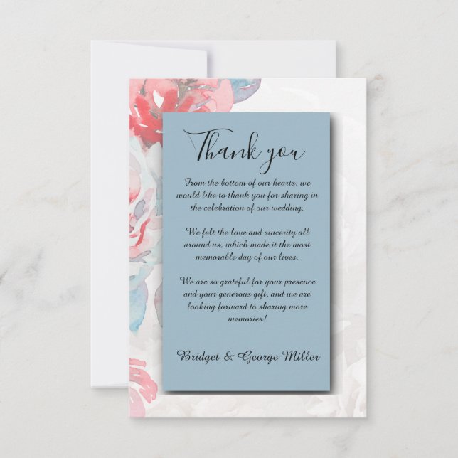 Cartão De Agradecimento poeira azul chic Floral rosa (Frente)