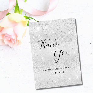 Cartão De Agradecimento Poeira de glitter prateado glamourosa para chá de 