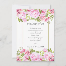 Cartão De Agradecimento Poema de Chá de Bebê Floral Rosas