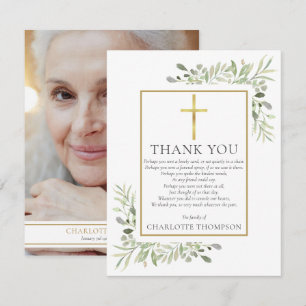 Cartão De Agradecimento Poema de Foto Cristã de Verdura de Funeral
