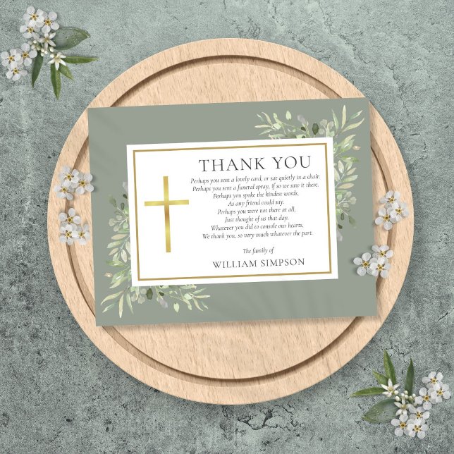 Cartão De Agradecimento Poema de Verde Sálvia para Funeral Cristão (Sage Green Christian Funeral Greenery Poem Thank You Card)