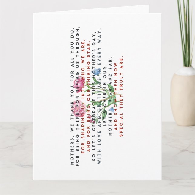 Cartão De Agradecimento poema e flores do dia de as mães (Frente)