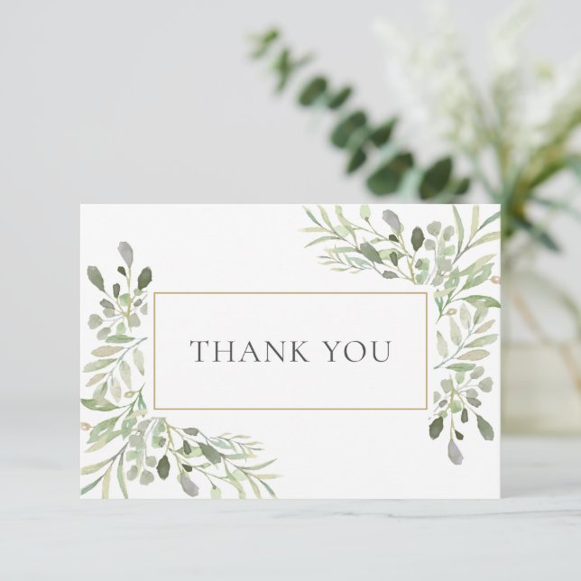 Cartão De Agradecimento Poema Funerário de Aquarela Elegante com Folhagem (Em pé/Frente)