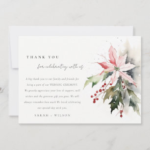 Cartão De Agradecimento Poinsettia Berries Foliage Watercolor Casamento