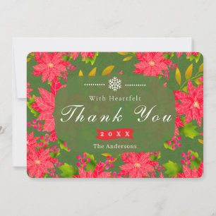 Cartão De Agradecimento Poinsettia de Natal Verde