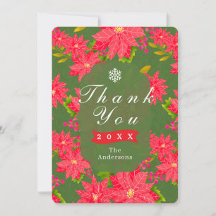 Cartão De Agradecimento Poinsettia de Natal Verde