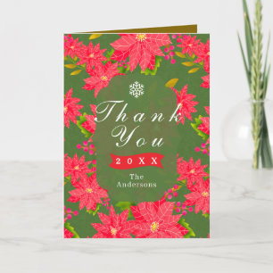 Cartão De Agradecimento Poinsettia de Natal Verde