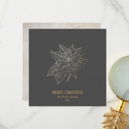 Cartão De Agradecimento Poinsettia Dourada Elegante em Fundo Escuro